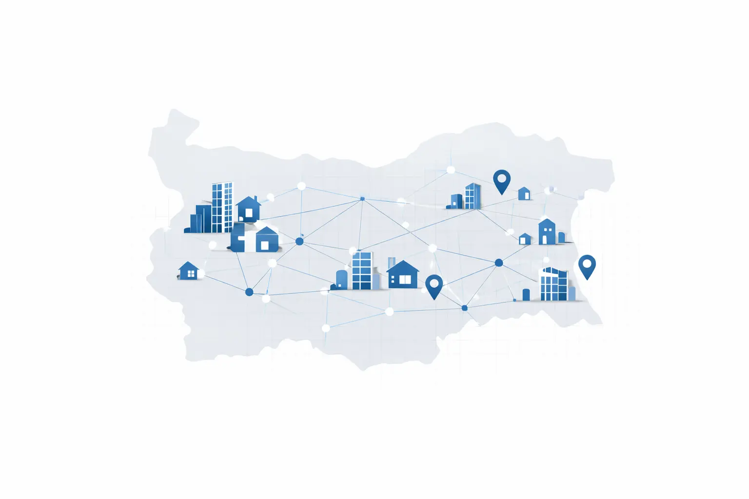 карта на България с активен пазар на недвижими имоти